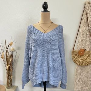 American Eagle V-Neck Chunky Knit Long Sleeve Oversized Sweater Size Small